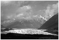 Matanuska Glacier, mountains, and clouds. Alaska, USA ( black and white)