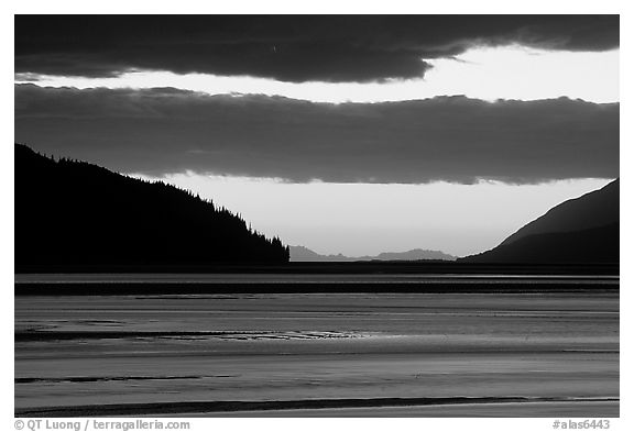 Fjord at sunset, Turnagain Arm. Alaska, USA (black and white)