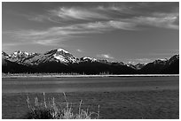 Mountains and Turnagain Arm near Portage. Alaska, USA (black and white)