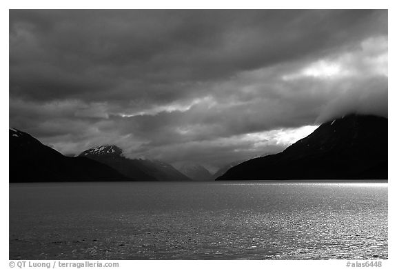 Storm clouds hang over the Turnagain Arm. Alaska, USA (black and white)