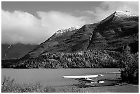 Floatplane, Lake, and mountains. Alaska, USA ( black and white)