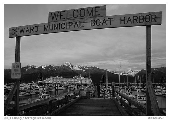 Seward harbor at sunset. Seward, Alaska, USA (black and white)