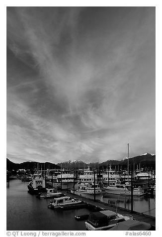 Seward harbor at sunset. Seward, Alaska, USA (black and white)