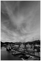 Seward harbor at sunset. Seward, Alaska, USA ( black and white)