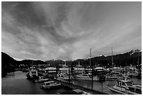 Seward harbor at sunset. Seward, Alaska, USA (black and white)