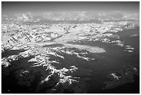 Aerial view of the Columbia Glacier. Prince William Sound, Alaska, USA (black and white)