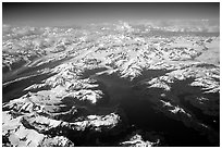 Aerial view of Glaciers in Prince William Sound. Prince William Sound, Alaska, USA ( black and white)
