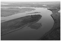 Aerial view of Yukon River. Alaska, USA ( black and white)