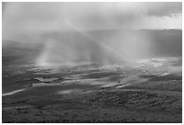 Aerial view of forest, lakes, and rainbow. Alaska, USA ( black and white)