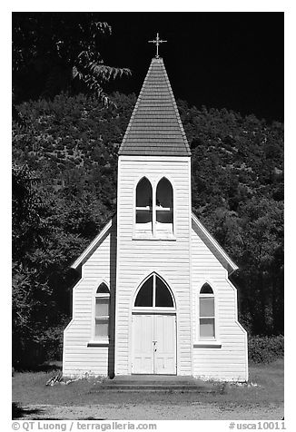 White church. California, USA (black and white)