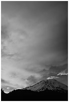 Clouds dramatically colored at sunset above Mt Shasta. California, USA (black and white)