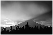 Last sun rays over  Mount Shasta. California, USA (black and white)