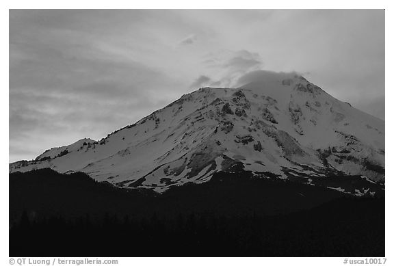 Sunset and clouds above Mt Shasta. California, USA (black and white)