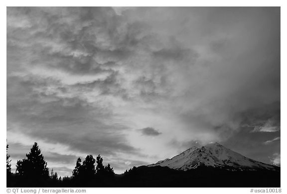 Clouds over Mt Shasta at sunset. California, USA (black and white)