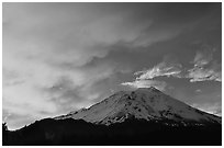 Fiery sky over Mount Shasta at sunset. California, USA (black and white)