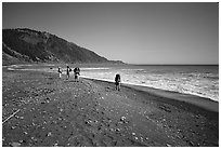 Backpacking on black sand beach, Lost Coast. California, USA (black and white)