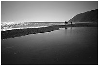 Pool and hikers, Lost Coast. California, USA ( black and white)
