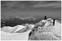 Mountaineers on the summit of Mt Shasta. California, USA ( black and white)