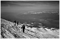 Mountaineers on the slopes of Mt Shasta. California, USA (black and white)