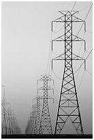 High tension power lines at dusk. California, USA (black and white)