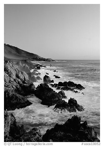 Surf and rocks at sunset, Garapata State Park. Big Sur, California, USA (black and white)