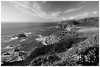 Coastline and Bixby creek bridge, late afternoon. Big Sur, California, USA (black and white)