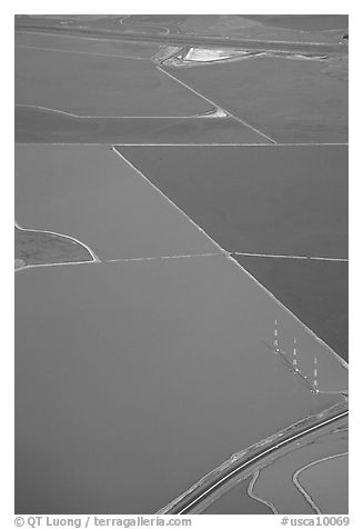 Aerial view of marsh patches in the South Bay. Redwood City,  California, USA