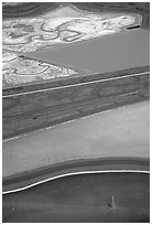 Aerial view of marsh patches in the South Bay. Redwood City,  California, USA (black and white)