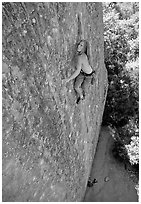 Rock climber on the Boy Scout rocks, Mt Diablo State Park. California, USA (black and white)