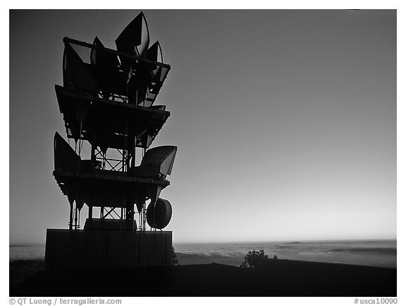 Antennas of communication relay.  Mt Diablo State Park. California, USA (black and white)