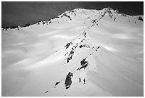 Mount Shasta with climbers on Green Ridge. California, USA ( black and white)
