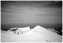 Climbers on the Green Ridge of Mount Shasta. California, USA (black and white)