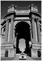 White Rolls-Royce at the Rotunda of the Palace of Fine Arts. San Francisco, California, USA (black and white)