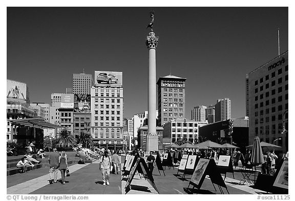 Art exhibition on Union Square, afternoon. San Francisco, California, USA (black and white)