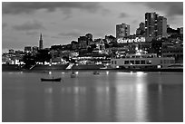 Aquatic Park, Ghirardelli Square, and skyline at dusk. San Francisco, California, USA ( black and white)