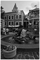 Fountain at dusk, Ghirardelli Square. San Francisco, California, USA ( black and white)