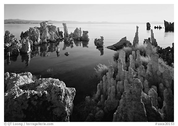 Tufa formations, South Tufa area, early morning. California, USA (black and white)