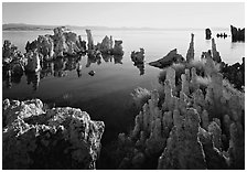 Tufa formations, South Tufa area, early morning. Mono Lake, California, USA (black and white)