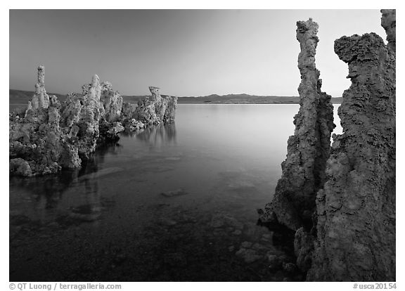 Tufa spires and Mono Lake at dusk. California, USA (black and white)