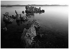Tufa rock on south shore at sunrise. Mono Lake, California, USA ( black and white)