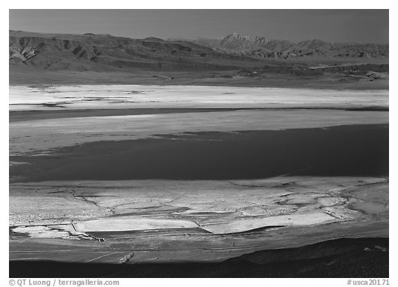 Owens Lake and desert ranges. California, USA (black and white)