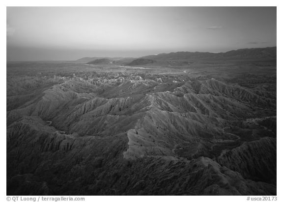 Badlands at dusk, Font Point. Anza Borrego Desert State Park, California, USA (black and white)