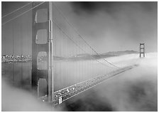 Golden Gate Bridge in Fog seen from Battery Spencer. San Francisco, California, USA (black and white)