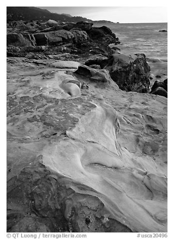 Sculptured coastline, Weston Beach, Point Lobos. California, USA (black and white)