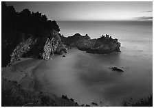 Mc Way Cove and waterfall at sunset. Big Sur, California, USA (black and white)