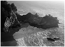 Mc Way Cove and waterfall, late afternoon. Big Sur, California, USA (black and white)