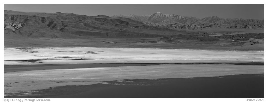 Desert landscape with Owens Lake and mountains. California, USA (black and white)