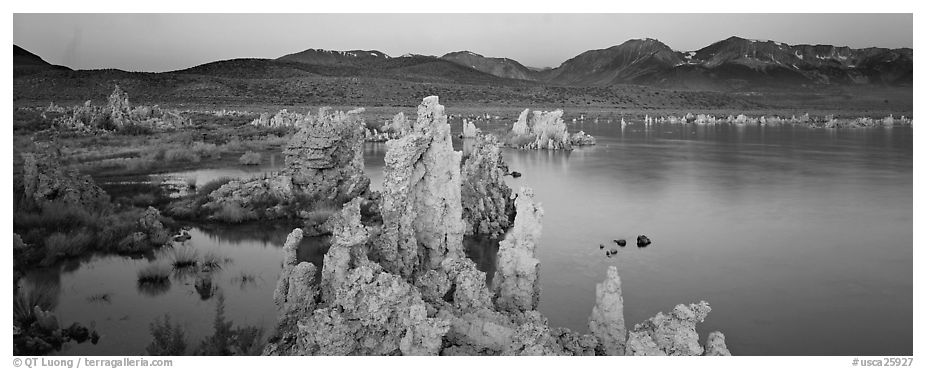 Mono Lake Tufa and Sierra Nevada at dawn. Mono Lake, California, USA (black and white)