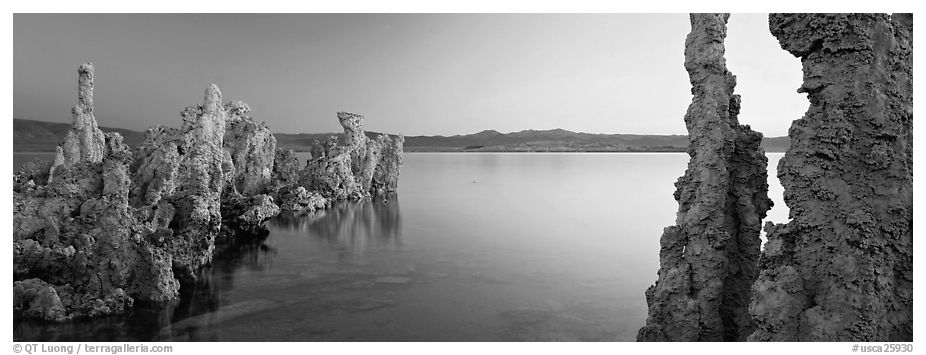 Lake scenery with Tufa towers. Mono Lake, California, USA (black and white)