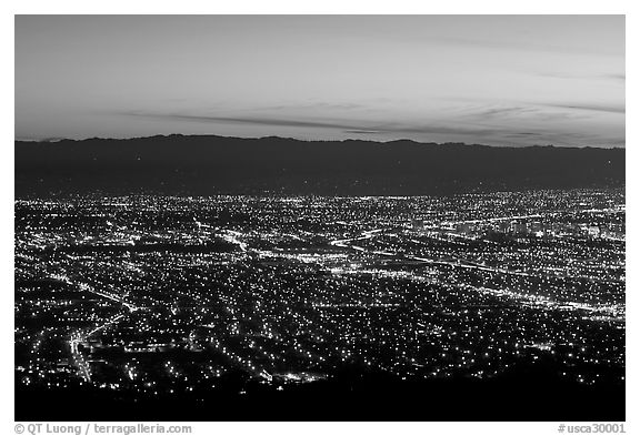 Lights of Silicon Valley at dusk. San Jose, California, USA